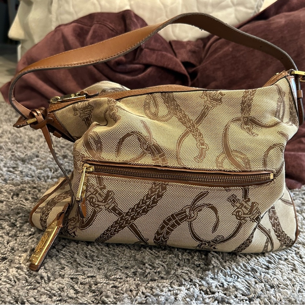 Lauren Ralph Lauren Women’s Brown Leather Trim Equestrian Tote Bag